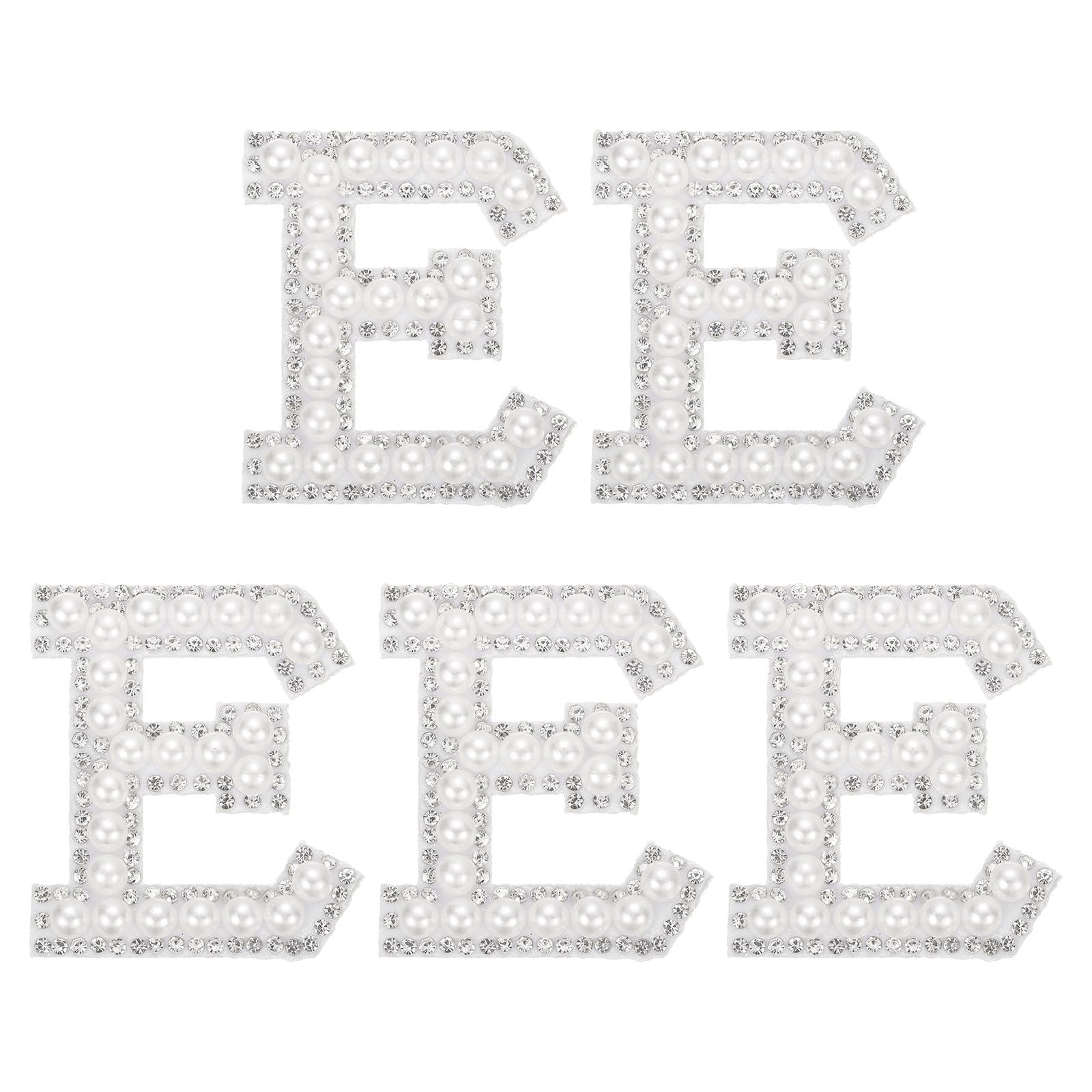 sourcing map 5 Pcs Pearl Letter E Patches, Pearl Rhinestone A-Z Alphabet Sew on Patches, Glitter Letter Applique for Clothes Hats Fabric DIY Backpack, White