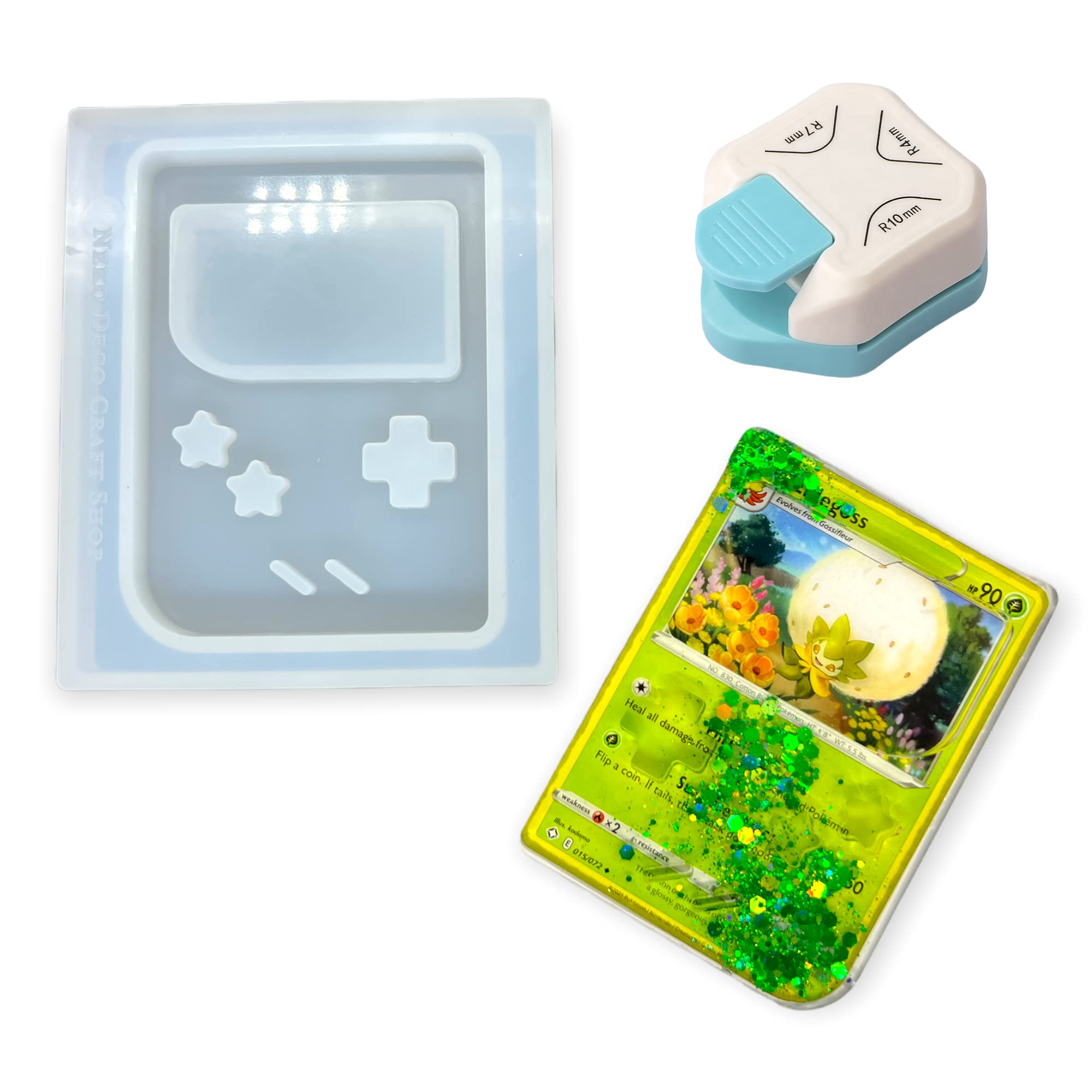 Neko Deco Craft Shop Inc. Version 2 Trading Card Gaming Console Shaker Resin Silicone Mold with 3-in-1 Corner Punch Shiny Glossy DIY Keychain Arts s (TCSM-6)