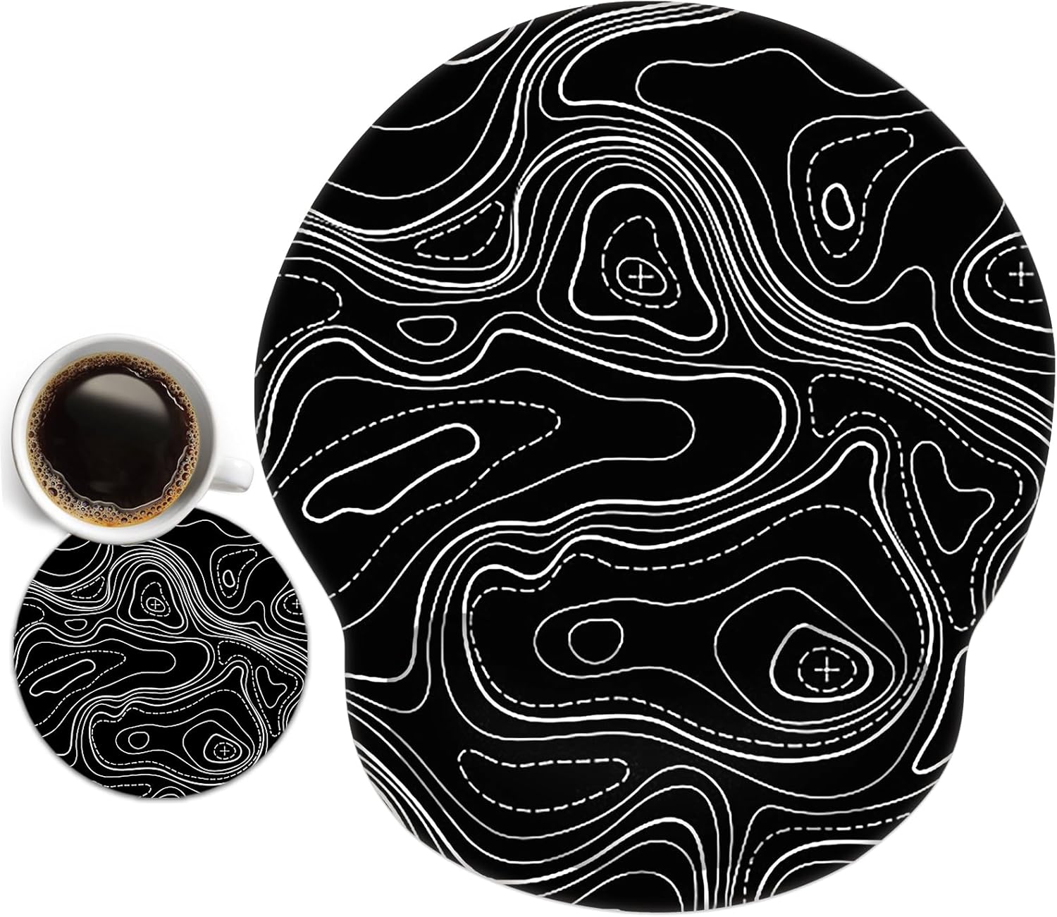 AIMSA Ergonomic Mouse Pad with Wrist Support, Wrist Rest Mousepad Comfortable Gel Non-Slip PU Base Memory Foam,Pain Relief for Office Home Working Gaming, Black Topographic