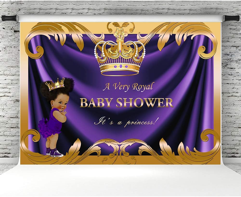 Baby Shower Photo Booth Props 7x5ft Vinyl Royal Little Princess Purple Crown Picture Backdrop Royal Purple Baby Shower for Girl Background Decorations