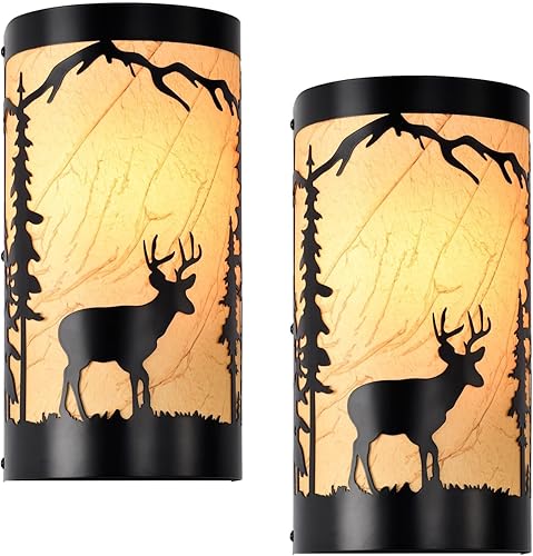 Miniatura 16 de Aplique de pared, apliques de pared de pergamino crema de metal de oso de granja, juego de dos, apliques de pared rústicos negros mate, apliques de