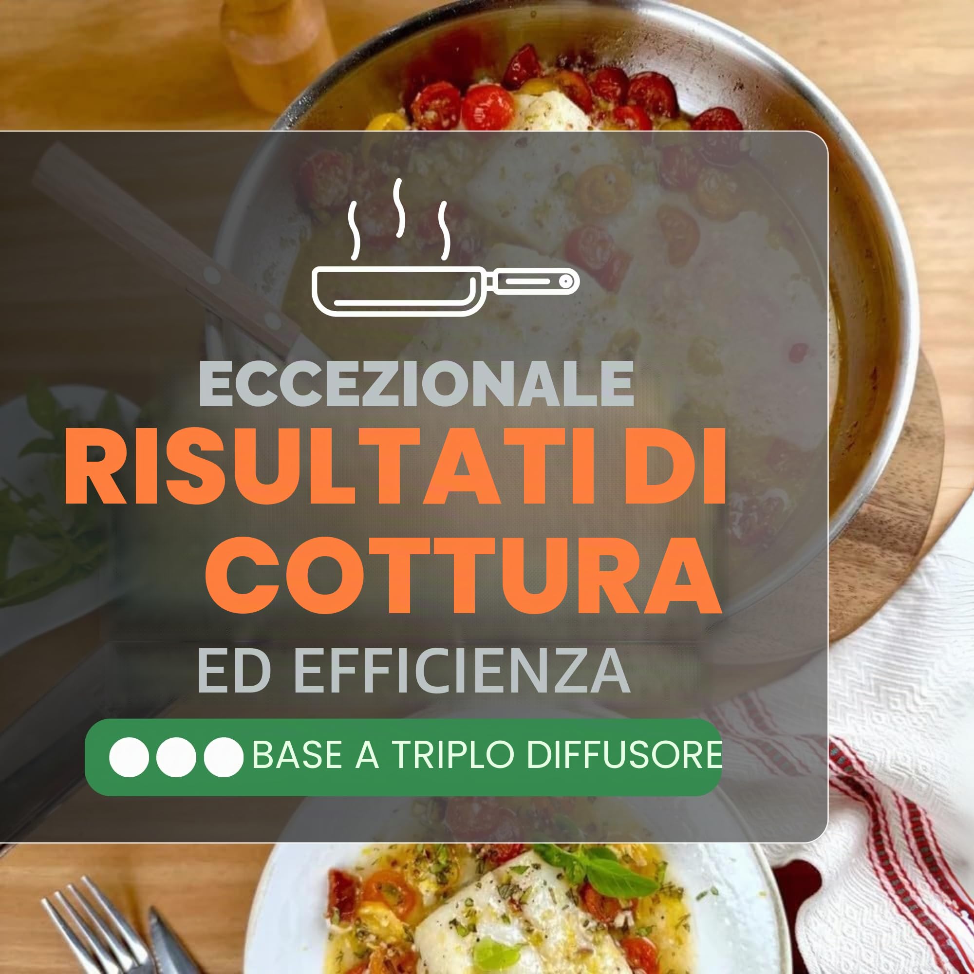 BRA Signature | Set di 3 padelle in acciaio inox 18/10, 20-24-26 cm, senza rivestimento antiaderente, triplo fondo diffusore, adatte a tutti i piani cottura, induzione inclusa, finitura lucida