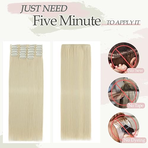 Miniatura 4 de S-noilite 12 extensiones de cabello con clip de 22 pulgadas, extensiones de cabello largo y lacio para mujer, extensiones de cabello sintético suave