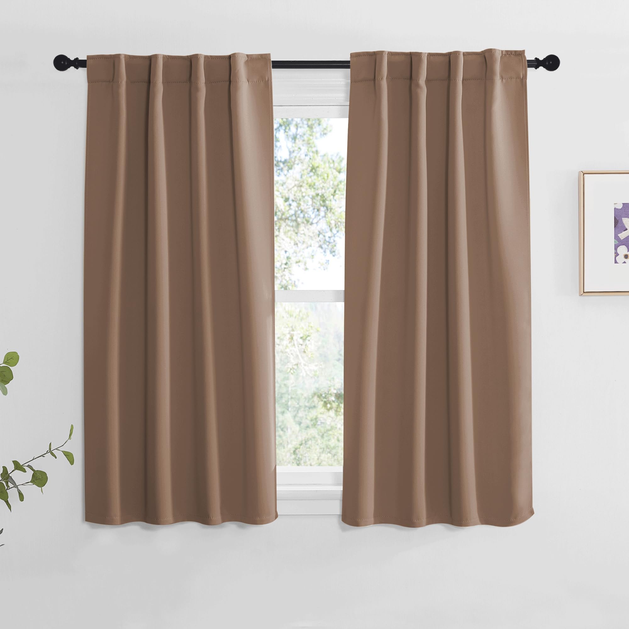 NICETOWN Blackout Curtains and Drapes for Kitchen - (Cappuccino Color) 34 inches Wide by 48 inches Long, 2 Panels Set, Thermal Insulated Blackout