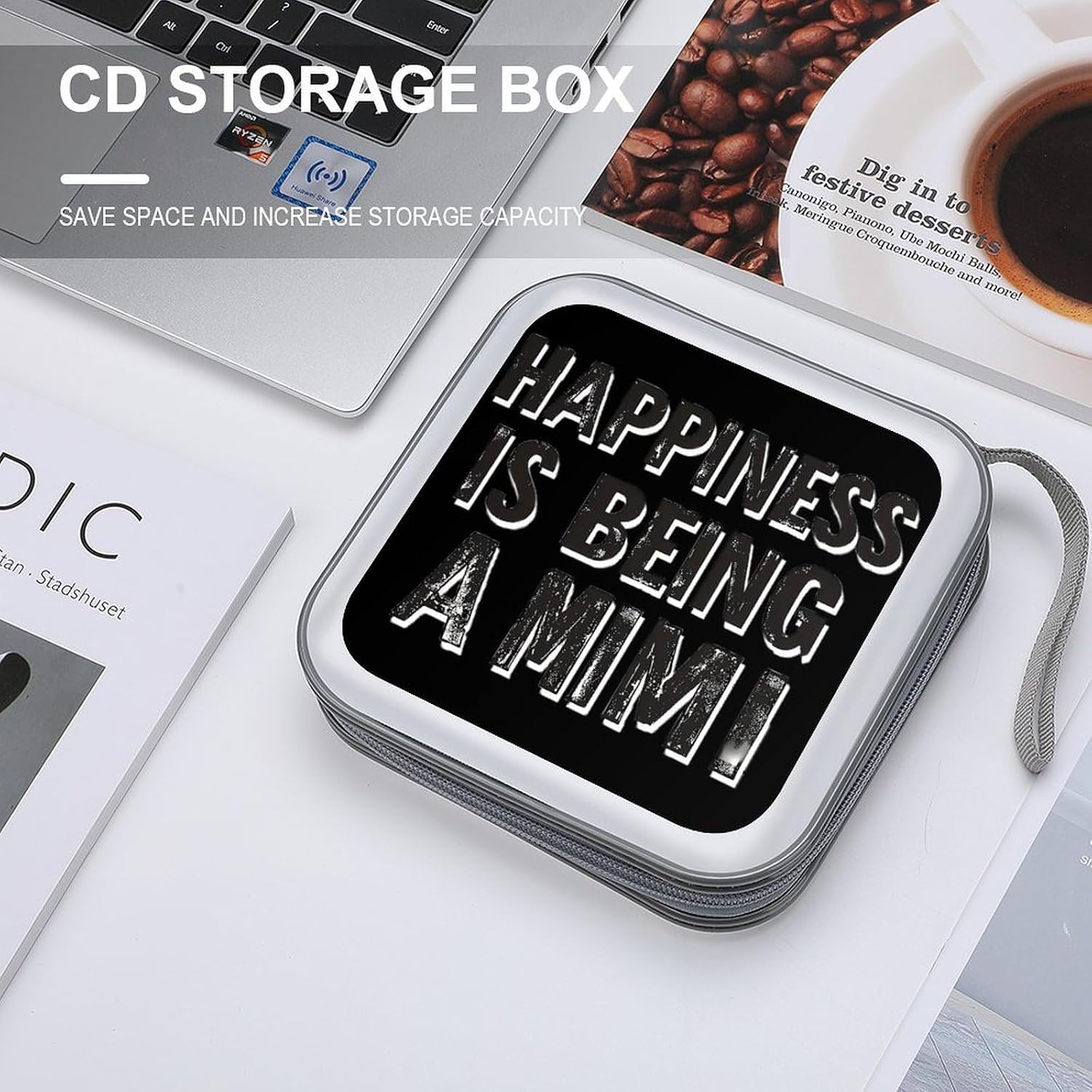 Happiness Is Being A Mimi CD Case DVD Storage Holder Binder 40 Capacity | protective,hard case,protable loop,travel car use,zippered closure