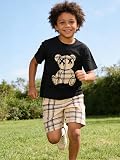 Kid Toddler Boys Summer Outfits Clothes Bear Print Short-sleeve Tee Tops and Plaid Shorts 2PC Clothing Set（7-8T）