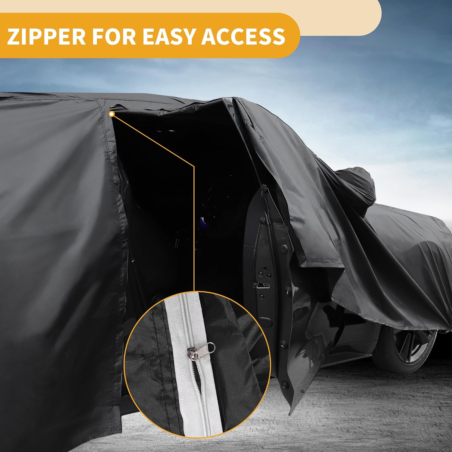 All-Weather Waterproof Car Cover - UV-Resistant Outdoor Full Exterior Protection for Volkswagen ID.3 190T-PU Black with Right Side Zipper