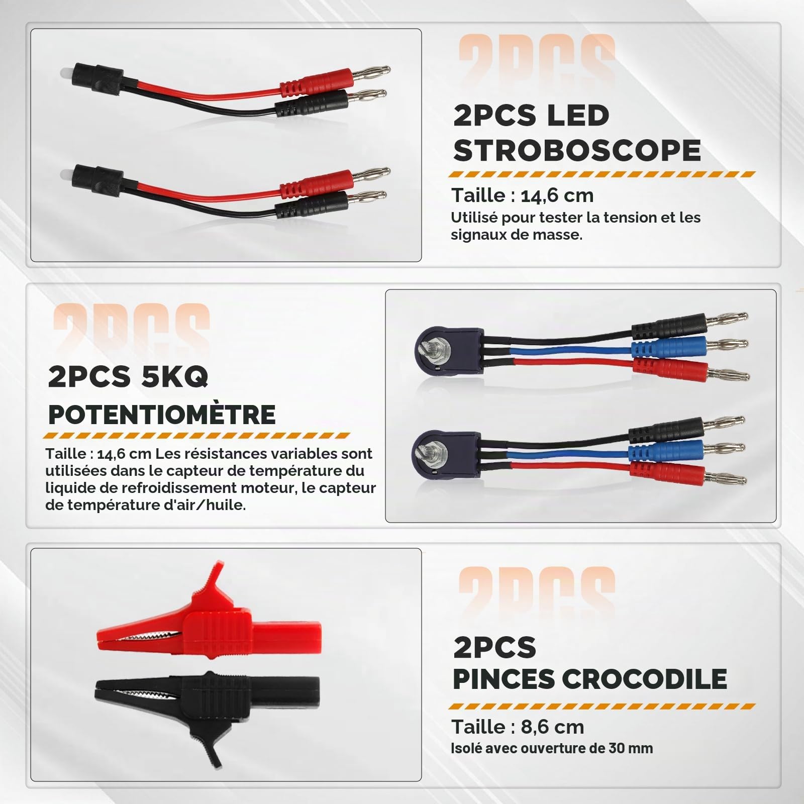 Kit câbles test multimètre 68 pièces silicone souple diagnostic automobile