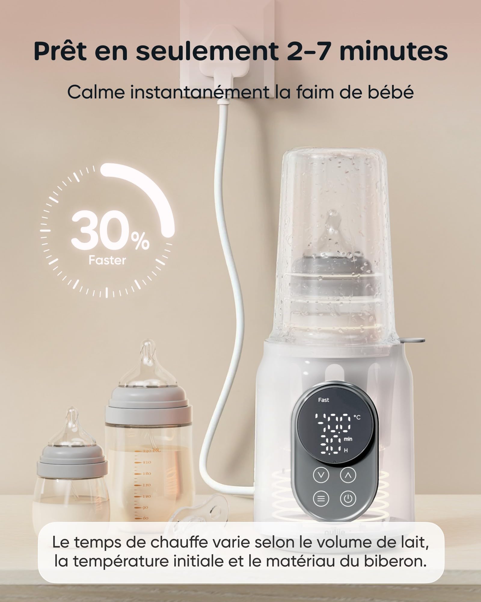Chauffe Biberon, Nuliie Stérilisateur Électrique Rapide 10 en 1 pour Lait Maternel ou Formule avec Minuterie Numérique Contrôle intelligent de la Température et Arrêt Automatique, 220V
