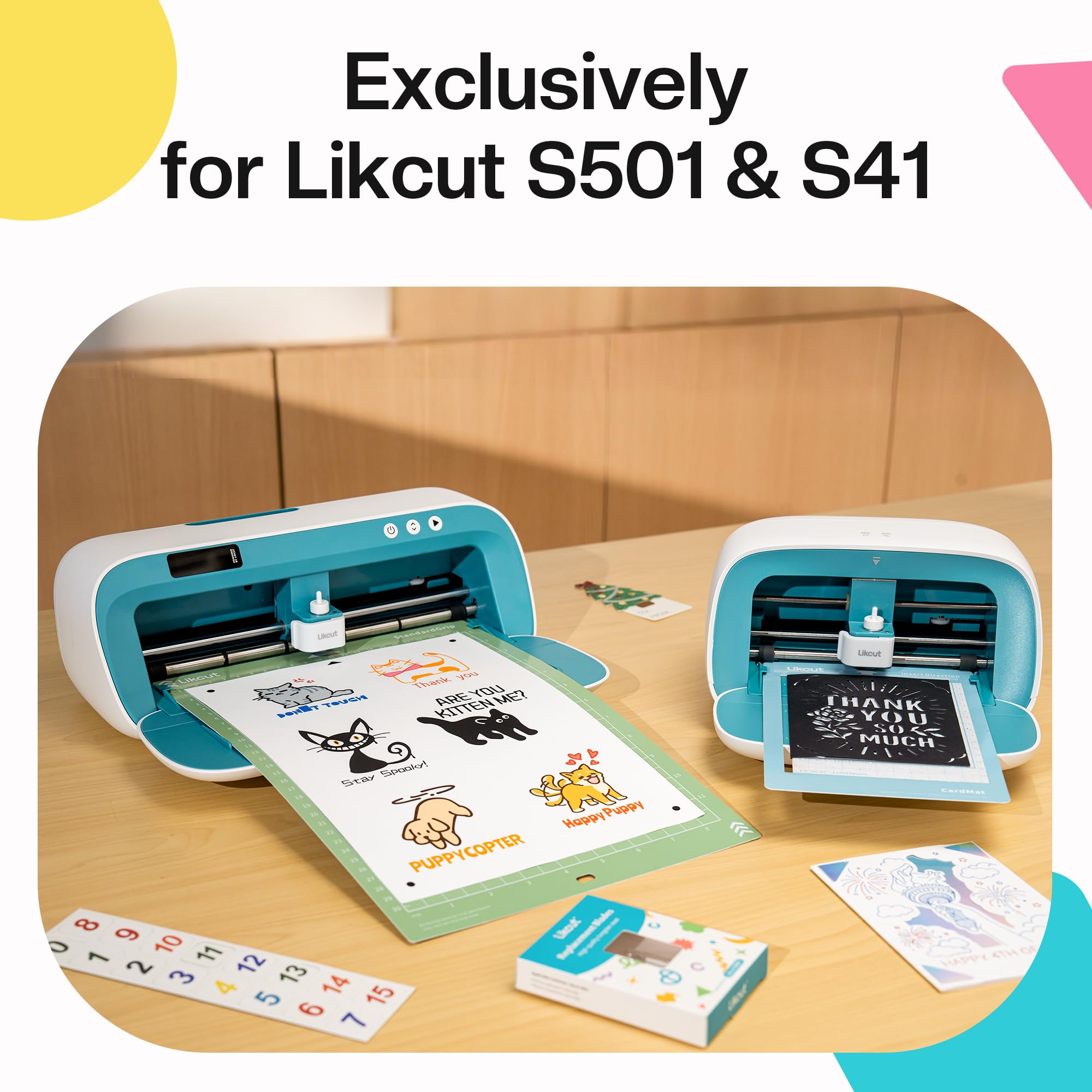 Likcut S41 Schneideplotter Starter Bundle, inkl. 2 Ersatzklingen und Plottermaschine Einsteiger Set, Print Then Cut Funktion für Sticker, Blau