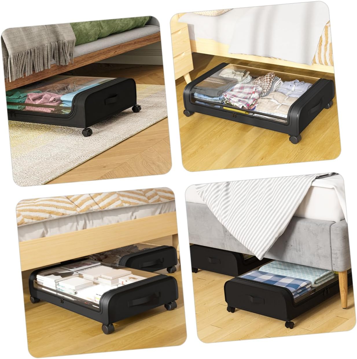under Bed Storage Organizer Wheels Versatile Container for Clothes Toys and Blankets Space Saving Design for Bedroom Dorm Living Room Transparent Lid