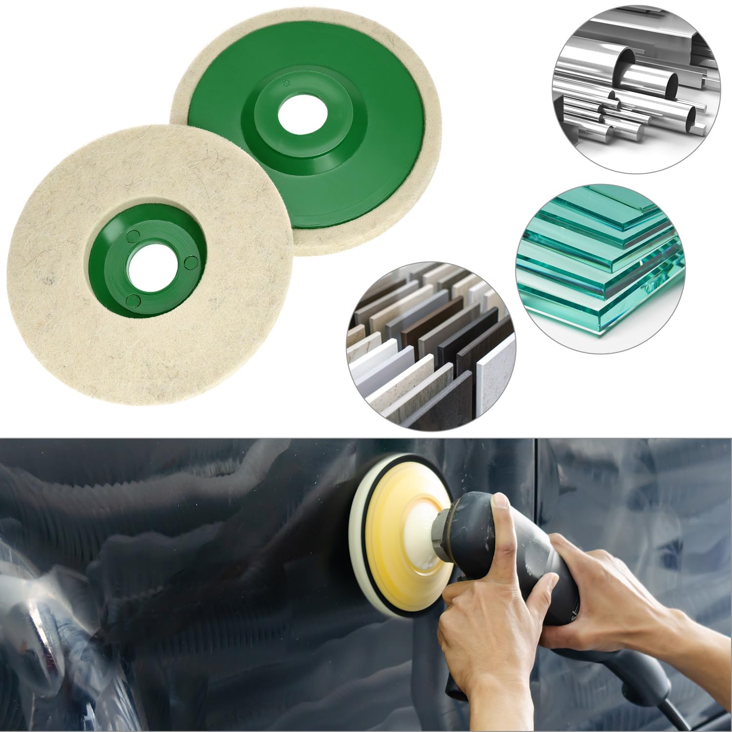 QWORK® 10 Piezas disco de pulido de fieltro de lana de 125 mm, discos amoladora, para pulir metal, acero inoxidable, madera, piedra