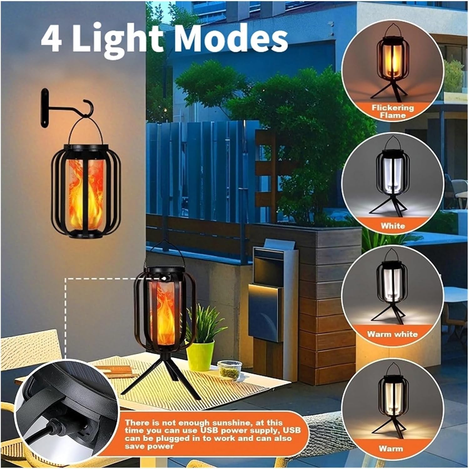 Solar Lantern Outdoor Lights with Flickering Flame, Hanging Solar Lights for Outside Patio Decor, Emergency Use, for Camping, Hiking(1pcs)