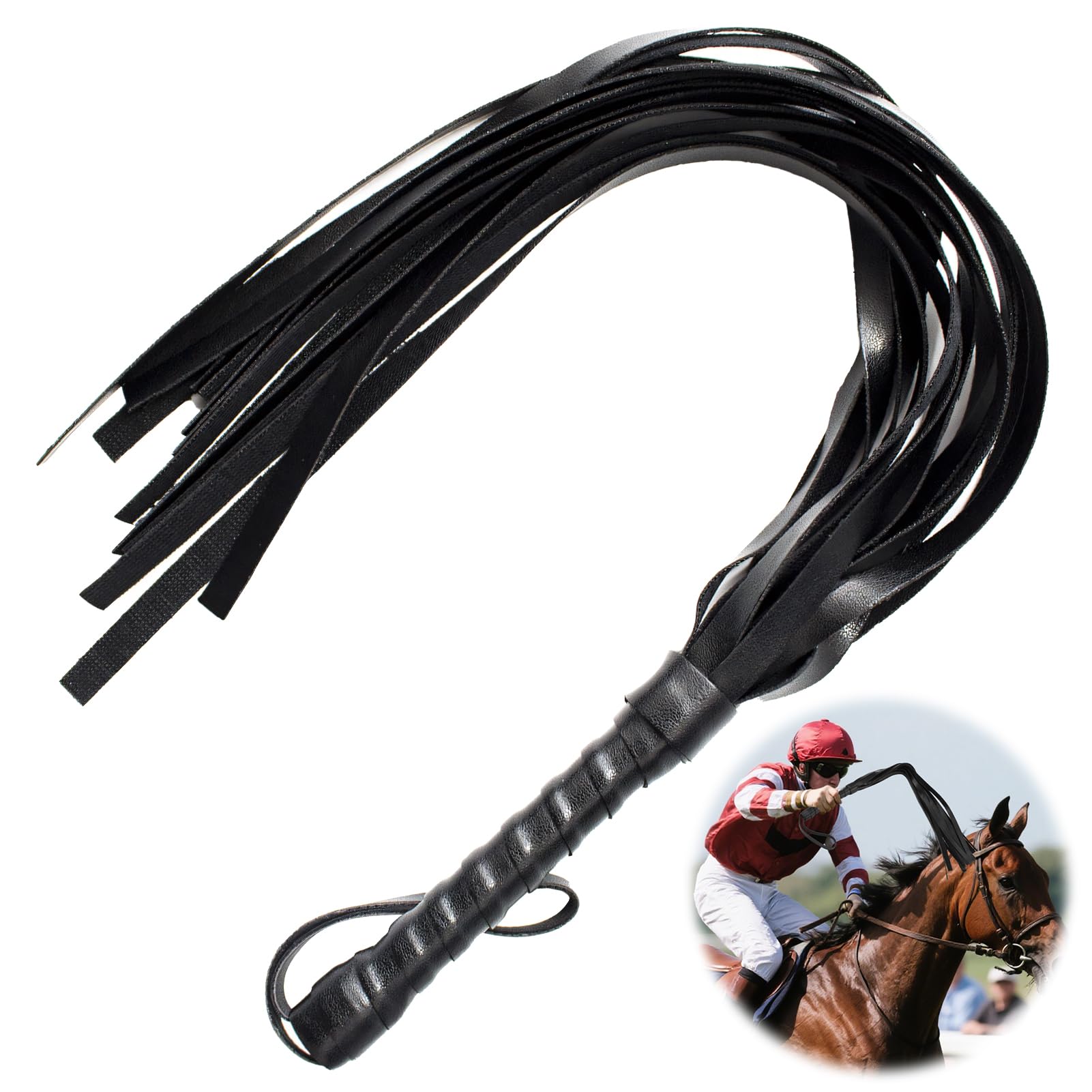 Fouet en Cuir Frangé 55cm Cravache Équitation Poignée Antidérapante Accessoire Entraînement