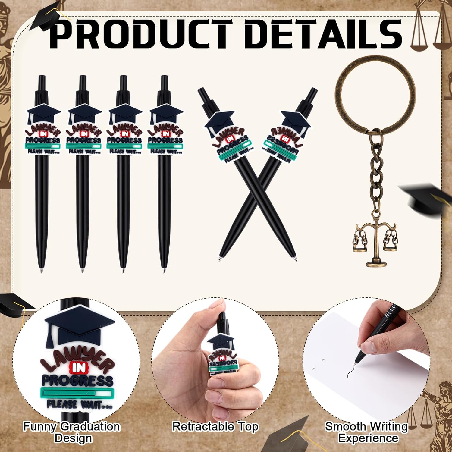 Sayglossy 20 Sets Funny Lawyer Graduation Gifts For Future Lawyers Include Novelty Ballpoint Pen, Card, Vintage Keychains, Lawyer Judges Law School College Graduation Gift