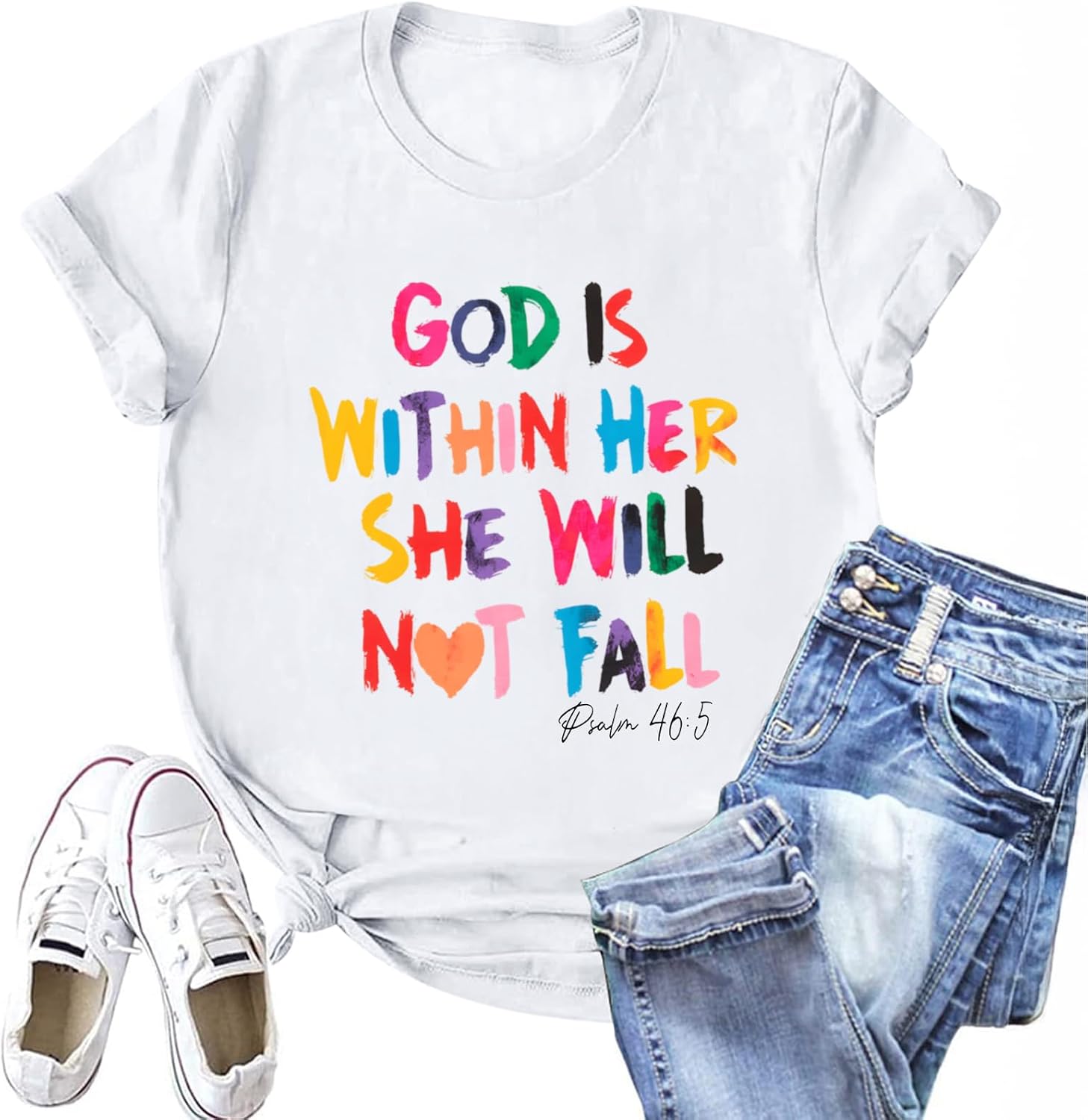 Christian Shirts for Women Jesus God is Within Her Tshirt Faith Inspirational Bible Verse Religious Graphic Tee Tops