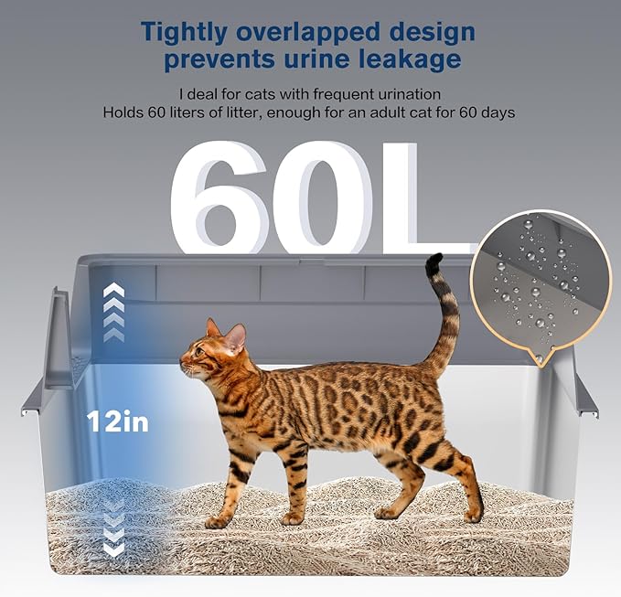 Bandeja sanitaria de acero inoxidable para gatos, 28"L*20"W*12"H XXL, con tapa, resistente y fácil de limpiar miniatura 4