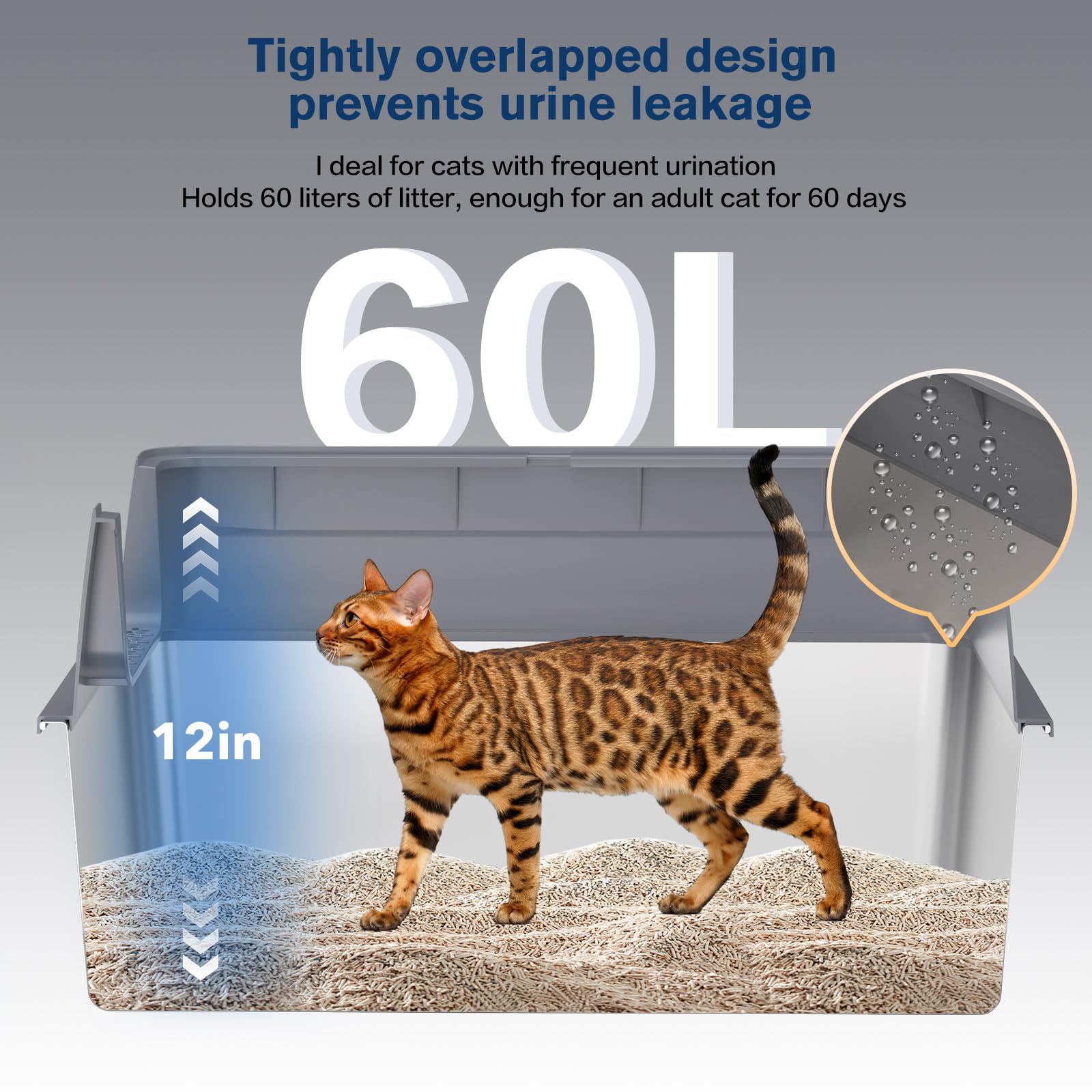 Katzentoilette aus Edelstahl mit Deckel, 71,1 cm L x 50,8 cm B, XXL extra große Katzentoilette, Metall-Klo mit hohen Seiten für große Katzen und mehrere Katzen, nimmt Keine Gerüche auf