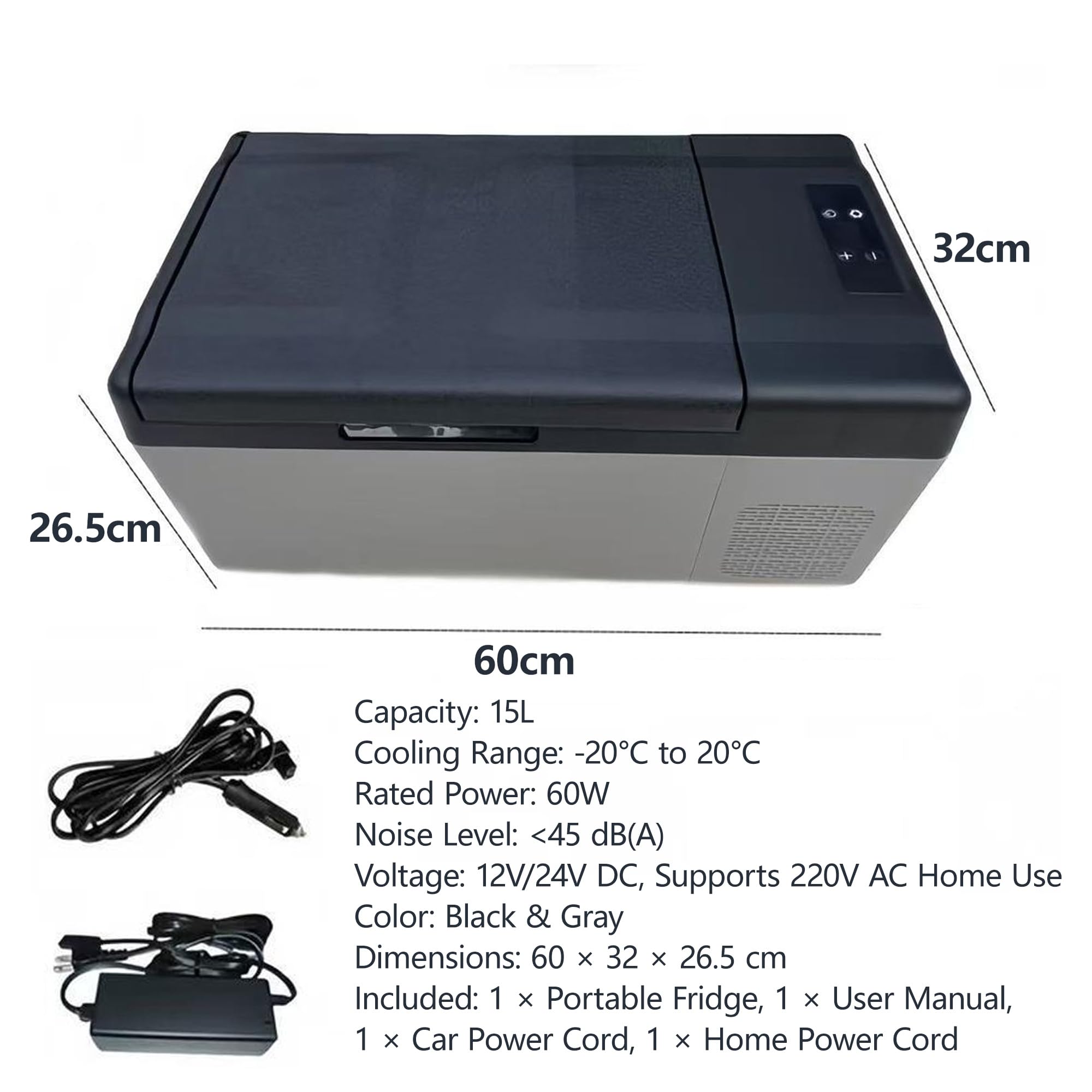 15L Frigorifero Auto a Compressore 12V/24V, Congelatore -20°C | -20°C~20°C Refrigerazione & Congelamento, Compressore DC, Protezione Batteria Auto per Viaggi, Pesca, Uso Esterno e Domestico