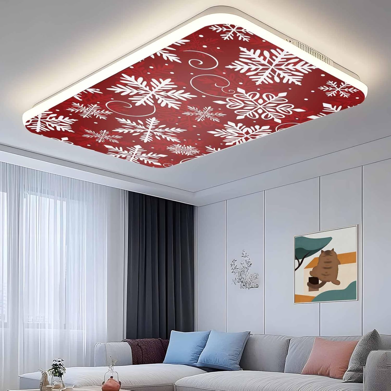 Christmas Fluorescent Light Cover Xmas Snowflakes White Magnetic Light Filters Snow Red Ceiling Light Covers for Classroom Office Home Drop Ceiling Lamp Decor 3 Pieces