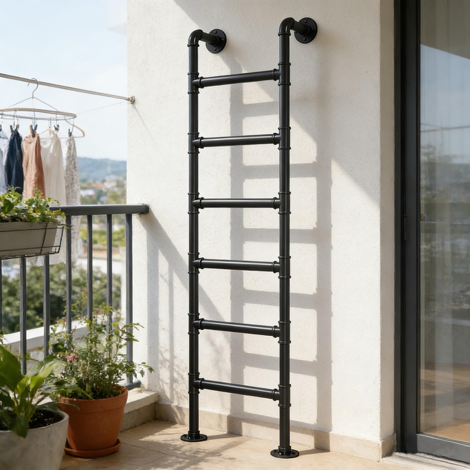 Wandmontierte Metall Dachbodenleiter,Sicherheitsersatz Für Klettern Im Innen- Und Außenbereich,Notausstiegsleiter Für Fensterschächte,150 Kg Tragkraft(Black,1.8m/6ft)