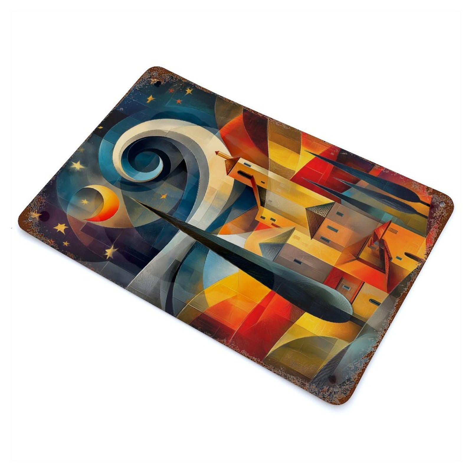Dreamscape Under A Starry Sky Rust Effect Tin Sign 11.8"x7.9", Industrial Home Decor for Garage, Bar And Workshop Decor