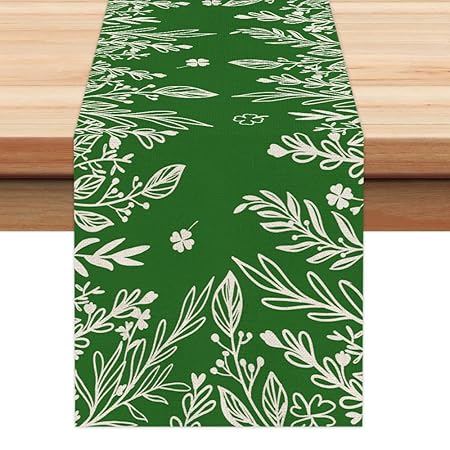 ARKENY St Patricks Day Lucky Green Shamrock Table Runner 72 Inches,Floral Spring Seasonal Holiday Decor for Dining Table Indoor Home Farmhouse Tabletop Decoration AT391