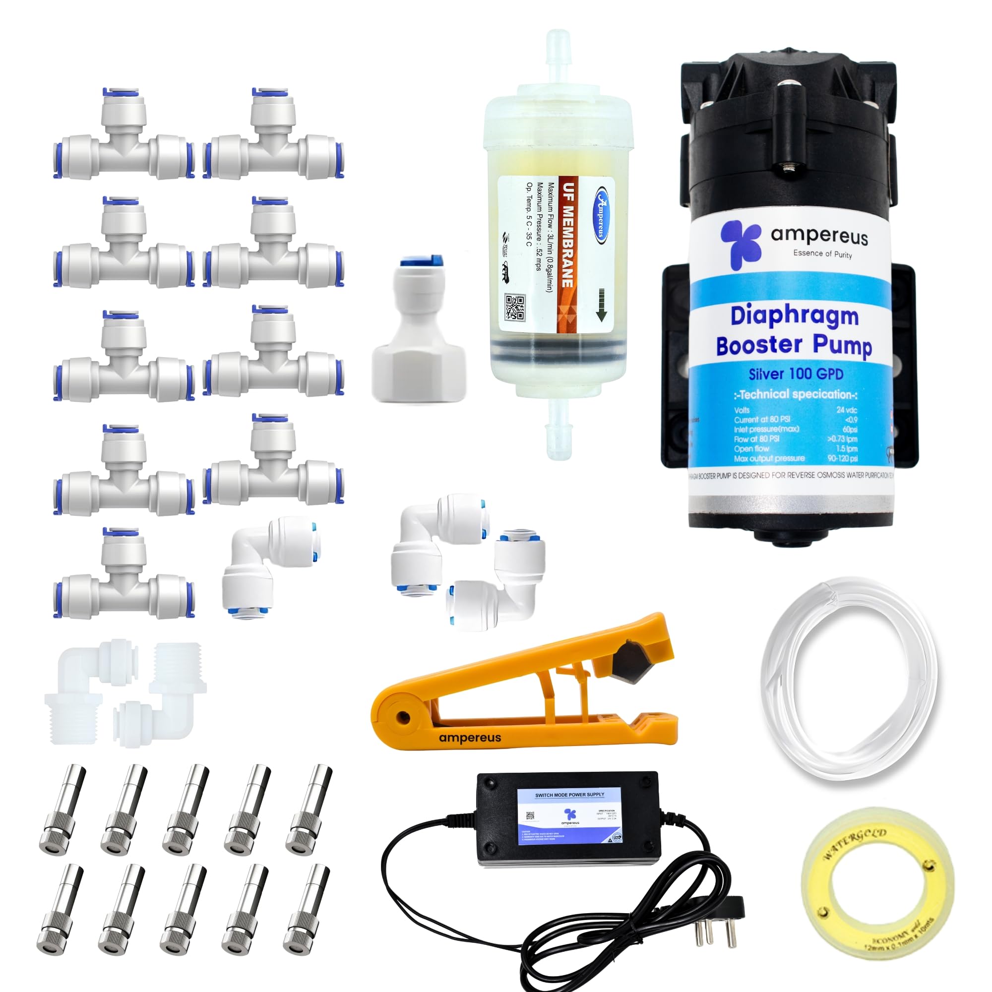 AMPEREUS® Fogger Kit for Dairy Farm and Home Fogging Machine for Cooling with 10 Nozzles, 100 GPD Pump, 15 Meter Pipe, UV Membrane, and Pipe Cutter (Nozzle Distance 1.4m)-image-48