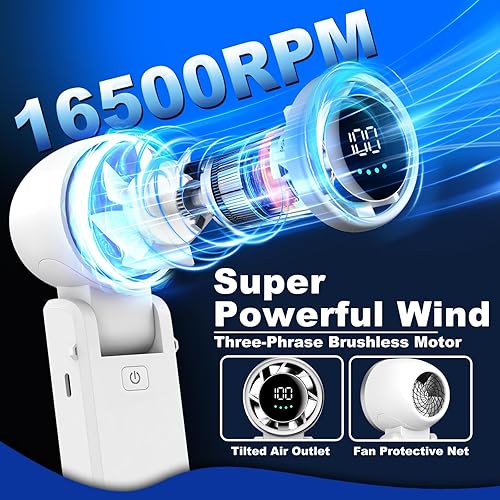 Miniatura 2 de Ventilador turbo portátil de mano, viento de 100 engranajes, mini ventilador de mano personal plegable 3 en 1 con refrigeración turbo de aire