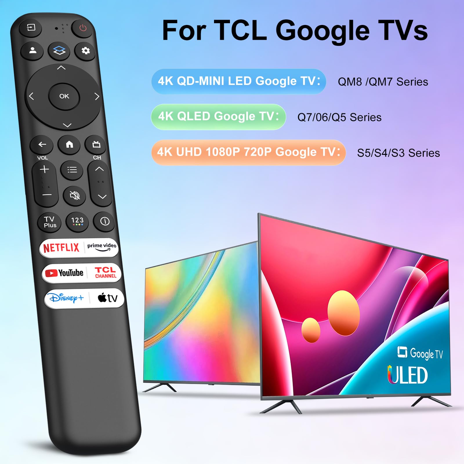 Replacement for TCL Google TV Remote Control RC813, Compatible with TCL QM8/QM7/S5/S4/S3/Q7/Q6/Q5 Series 4K UHD HDR QLED LED Smart TVs — view 2