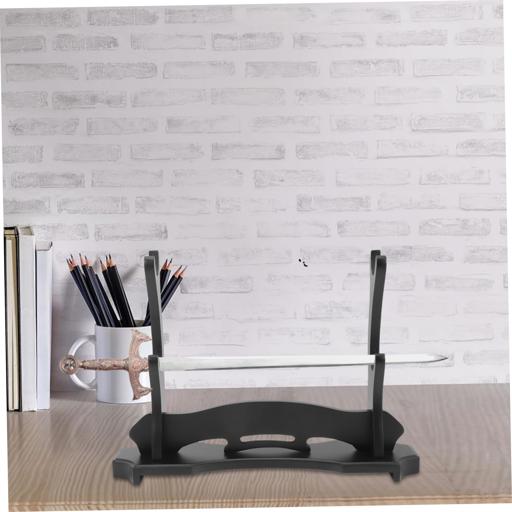 Didiseaon Soporte de Espada de Madera Resistente y Estable Exhibidor de Escritorio para y Flautas Soporte Decorativo de Dos para Almacenamiento Seguro y Presentación Elegante