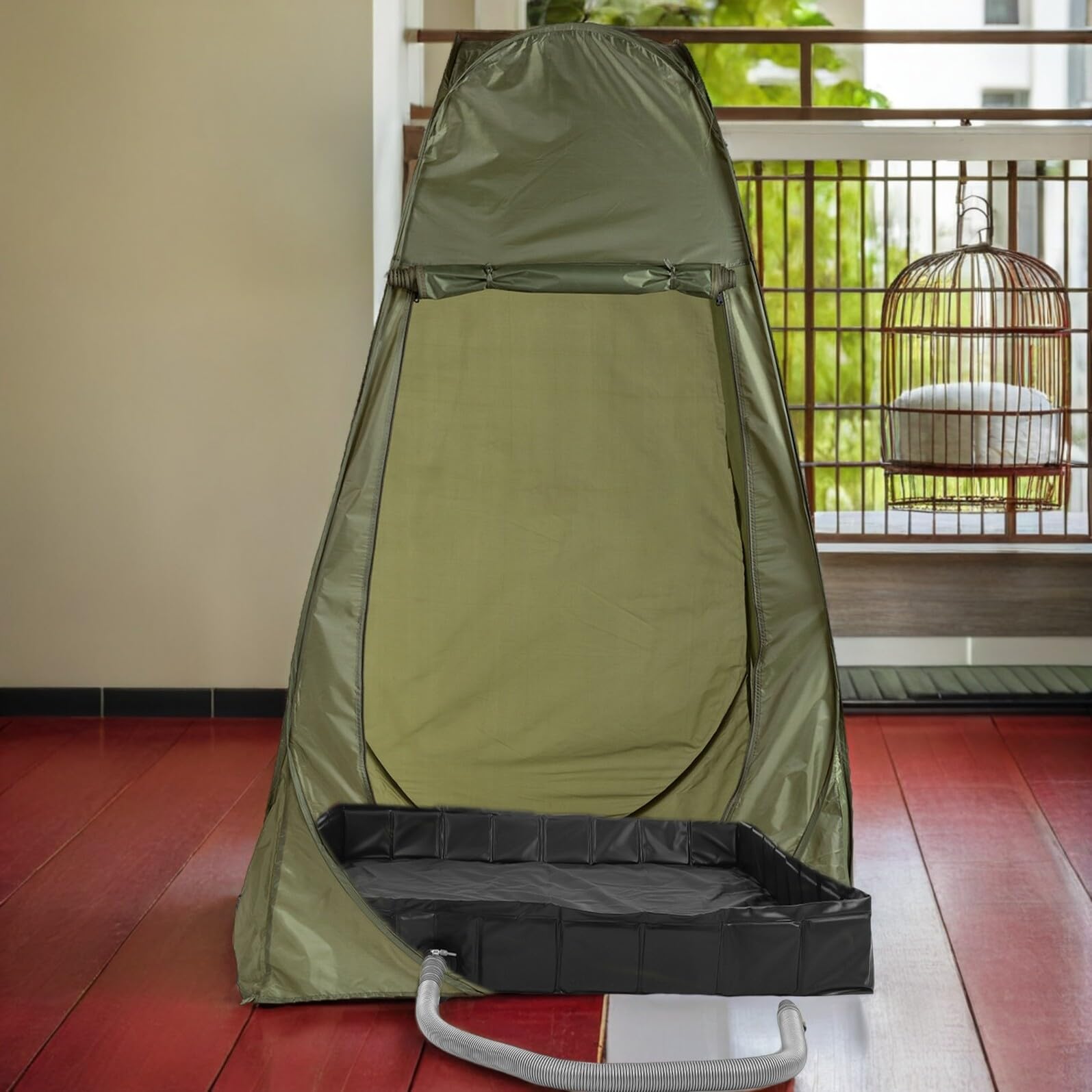 Operitacx Base de Ducha Provisional Plegable Cuadrada con Desagüe | Pvc y Pp, Negro, para Pies, Uso en Hiking y Bases Temporales, Incluye Tubo Extraíble