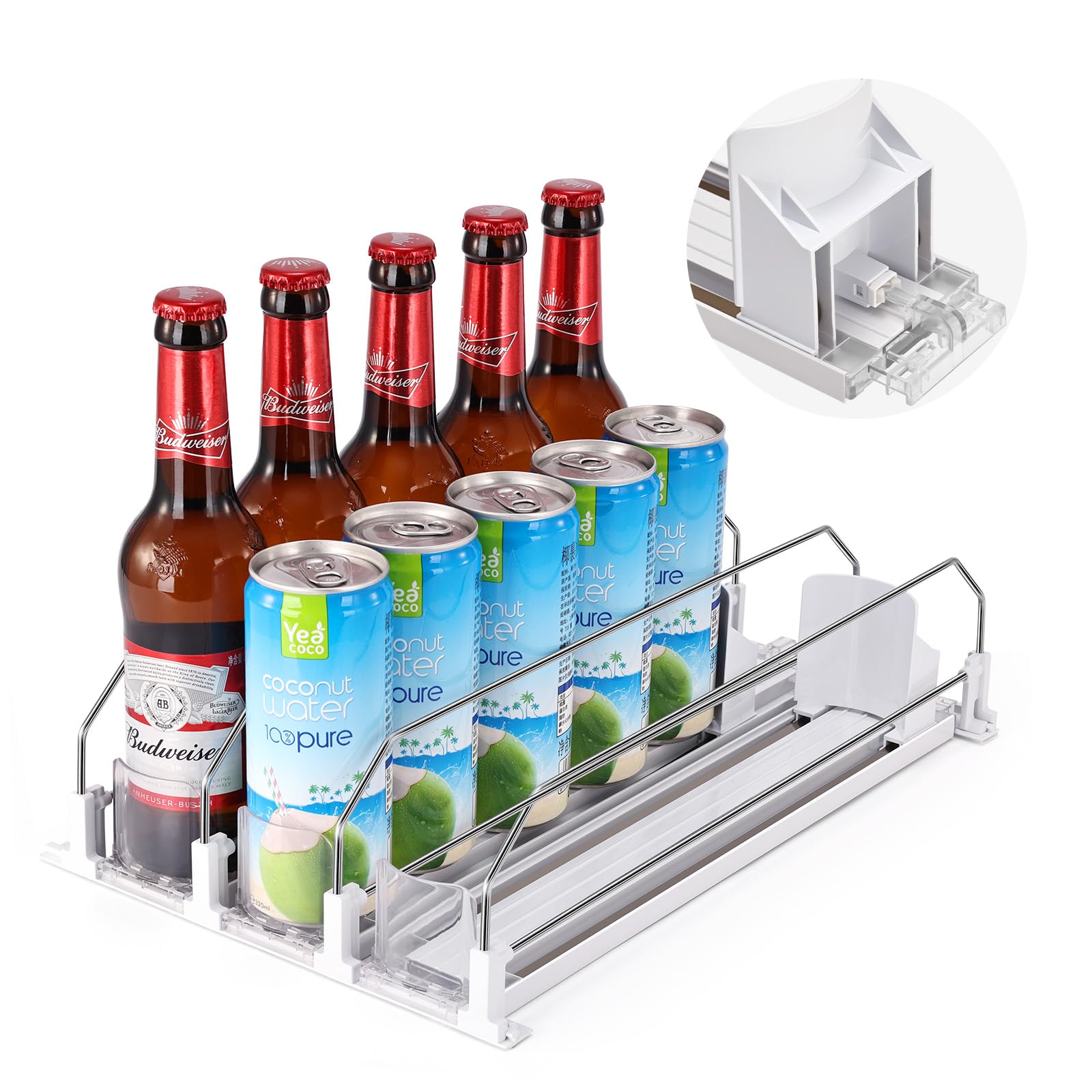 Upgrade Drink Organizer for Fridge, Iklestar Self-Sliding soda Can Dispenser for Refrigerator and Adjustable Width, 12oz to 20oz holds 15+ Cans(3 Rows, 38 CM)