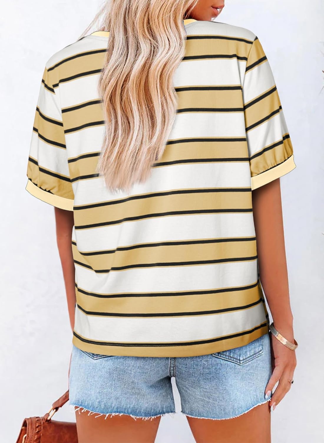 Dokotoo Womens Summer Tops 2026 Striped Color Block Short Sleeve Fashion T-Shirts Crewneck Casual Loose Basic Tee Blouses - Image 2