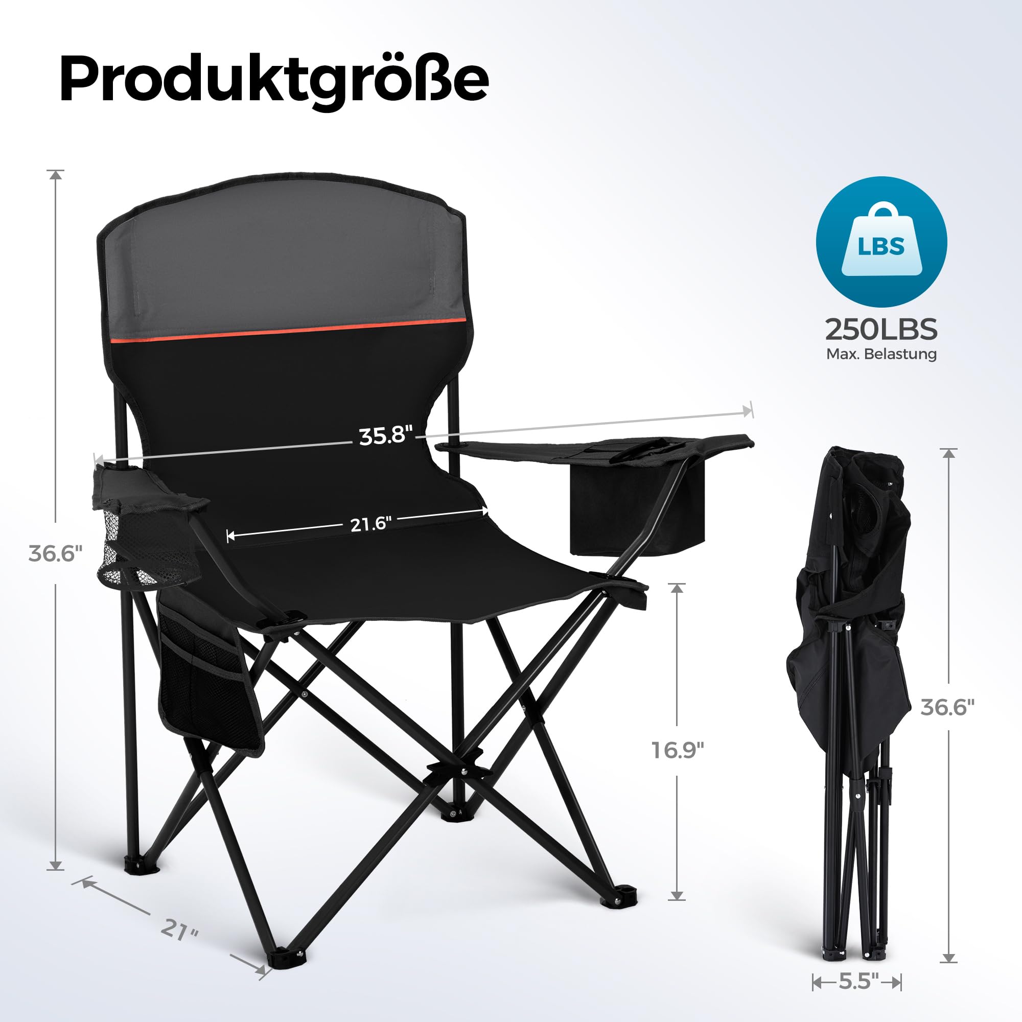 HIGH POINT SPORTS 2er Set Klappstuhl Campingstuhl Faltstuhl Komfortable Anglerstuhl mit Getränkehalter & Kühlfach, bis 120Kg Belastbar, Anglersessel klappbar Gartenstuhl Faltstuhl Relaxsessel