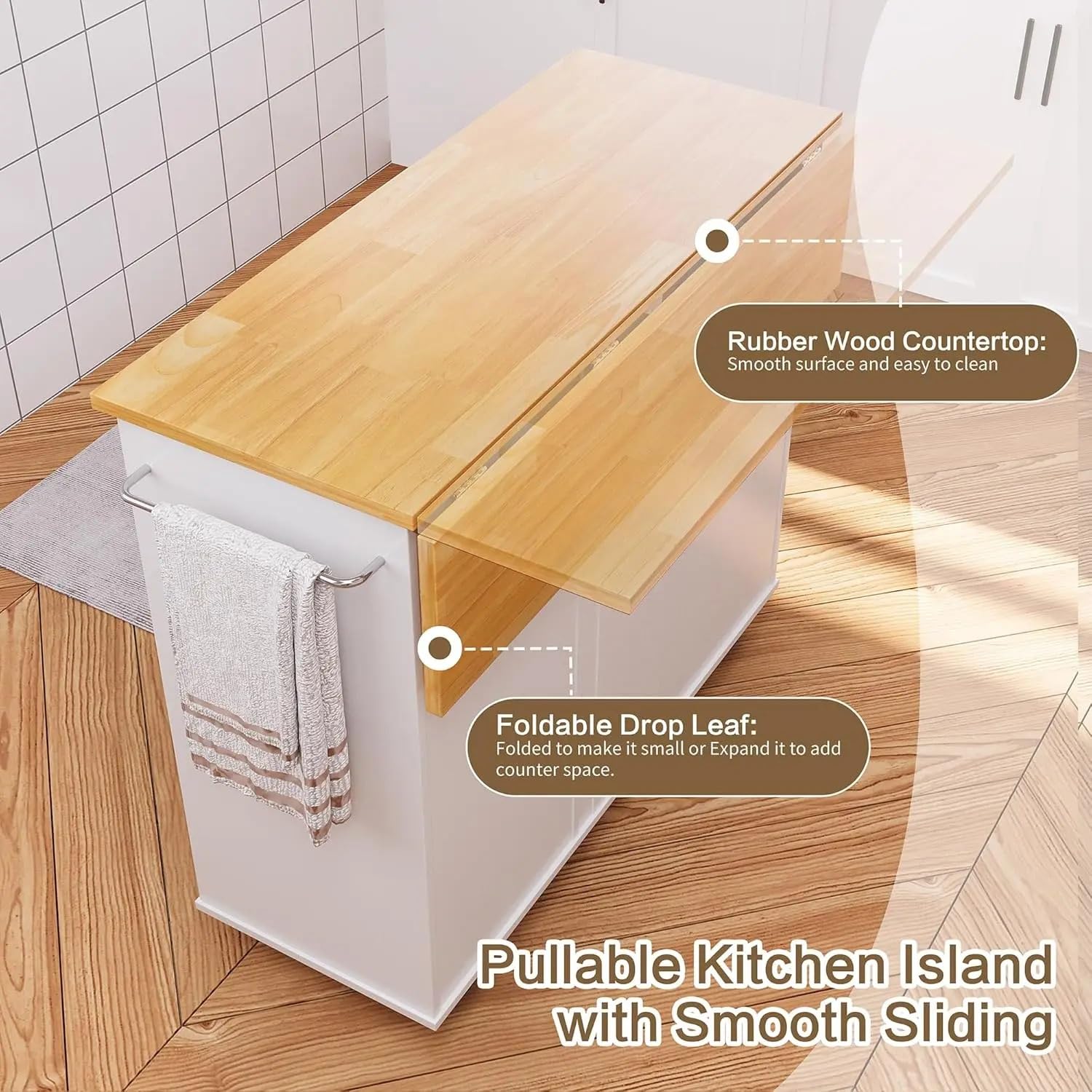 Carrello da cucina a isola con armadietto, pieghevole, portasciugamani e ruote, carrello multifunzionale per casa e ufficio