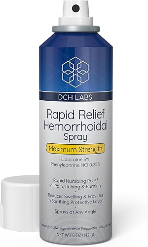 DCH Labs Rapid Relief - Spray de tratamiento para hemorroides, 5 onzas, lidocaína de máxima fuerza y fenilefrina para alivio rápido del dolor,
