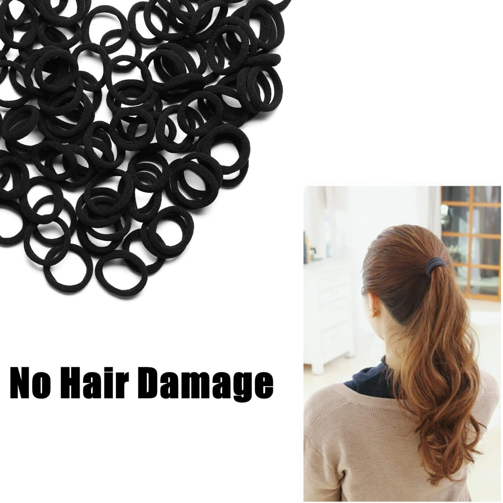 Hair Ties Mini Seamless Black Hair Bands Soft Elastics Ponytail Holders Hair Ties for Girls Toddler (100 Pcs) - Image 4