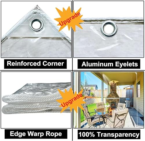 Miniatura 34 de Lona transparente de 10 x 12.2 pies, lonas transparentes de PVC transparente, resistentes e impermeables, con ojales, lona de plástico impermeable