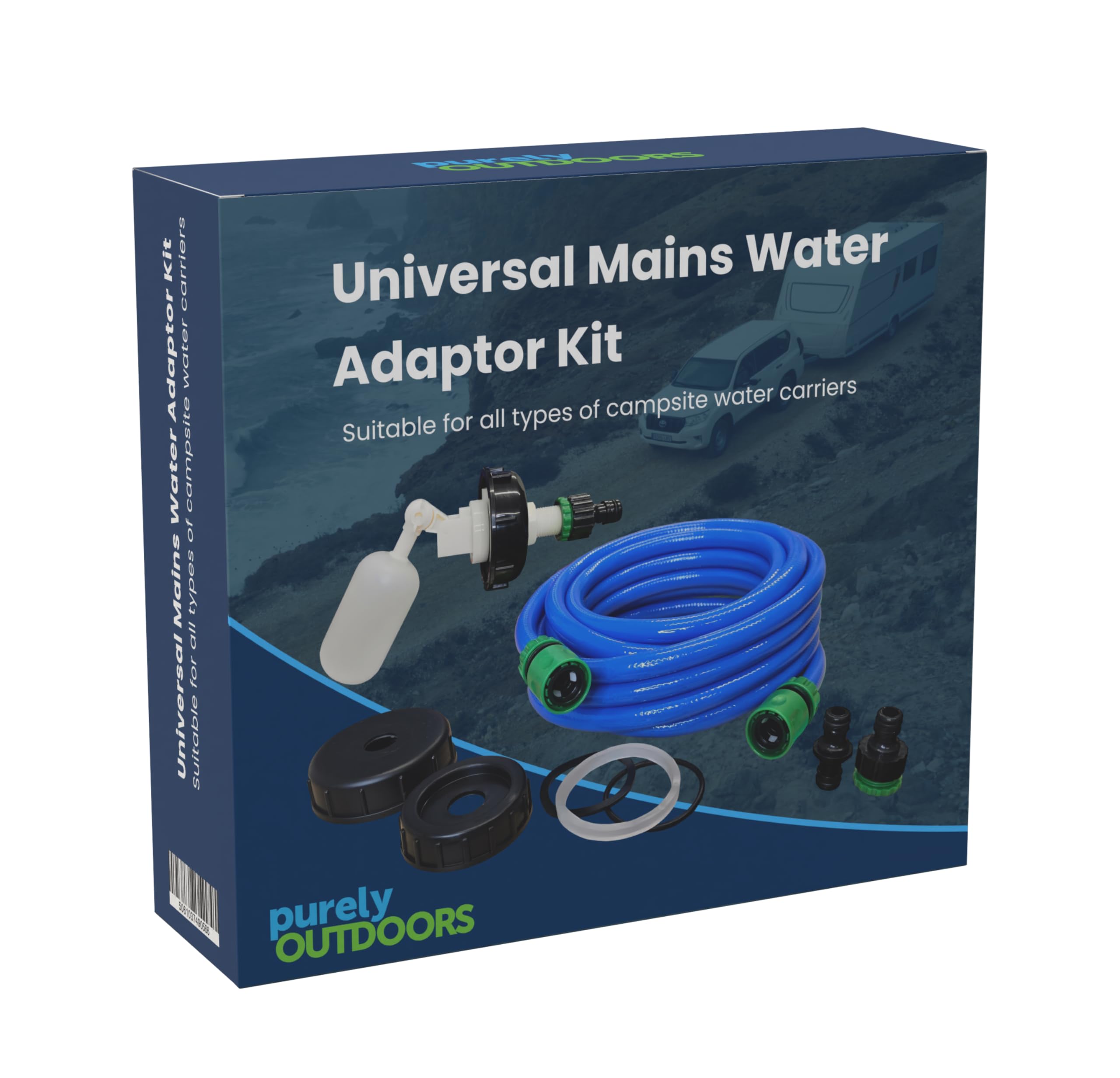 Kit adattatore acqua universale con sistema galleggiante – compatibile con Aquaroll, Aqua Caddy, Aquarius, Roly Poly, e Water Hog – Include tubo e raccordi per uso alimentare da 7,5 m