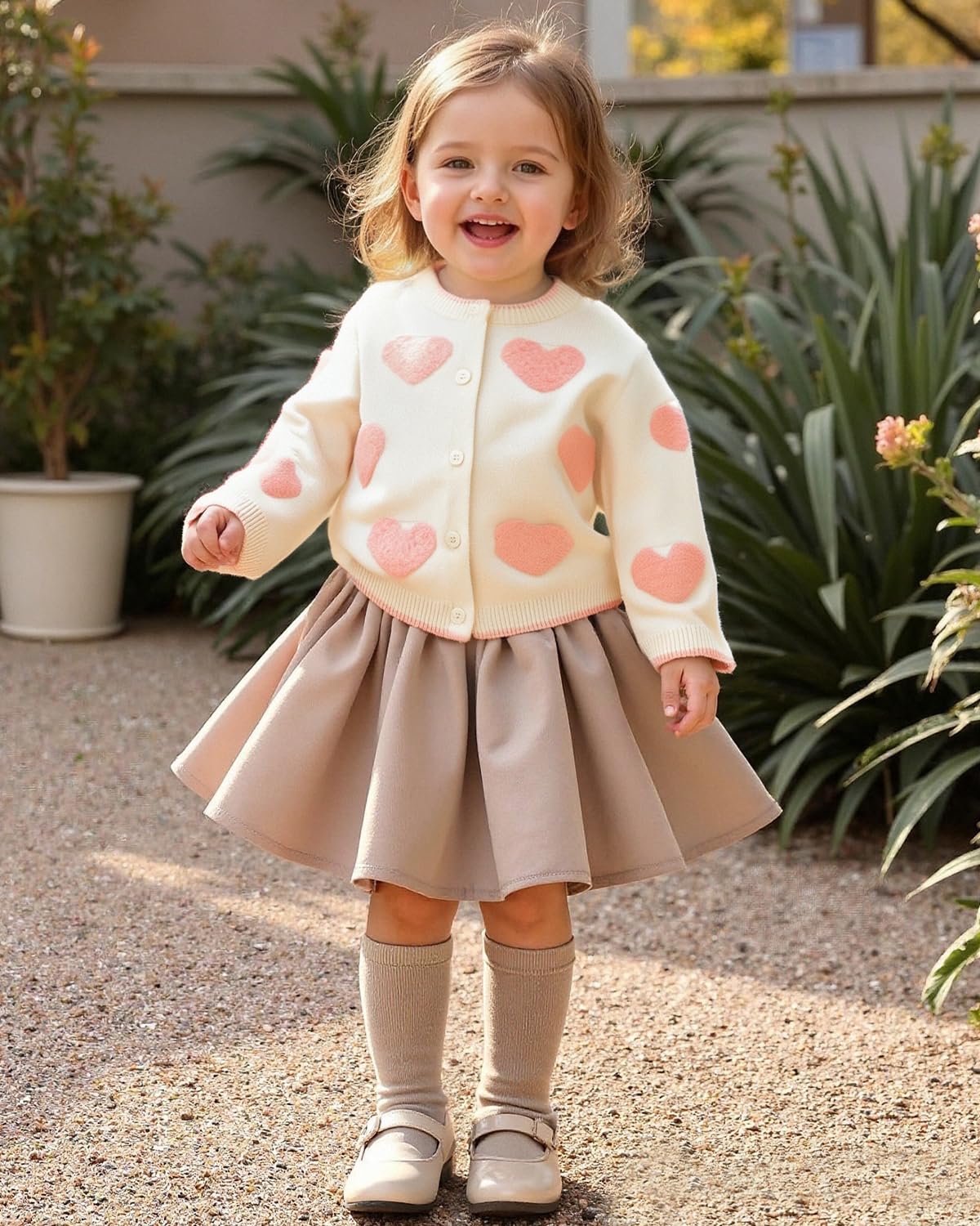 Cárdigan de Punto para Niña Bonito Suéter de Algodón con Corazones y Flores Cárdigan para Otoño e Invierno Abrigo Ropa para Niñas 12 Meses a 5 Años