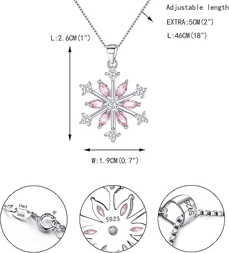 Miniatura 7 de EVER FAITH Collar con colgante de copo de nieve de plata de ley con colgante de flor de nieve y circonita brillante