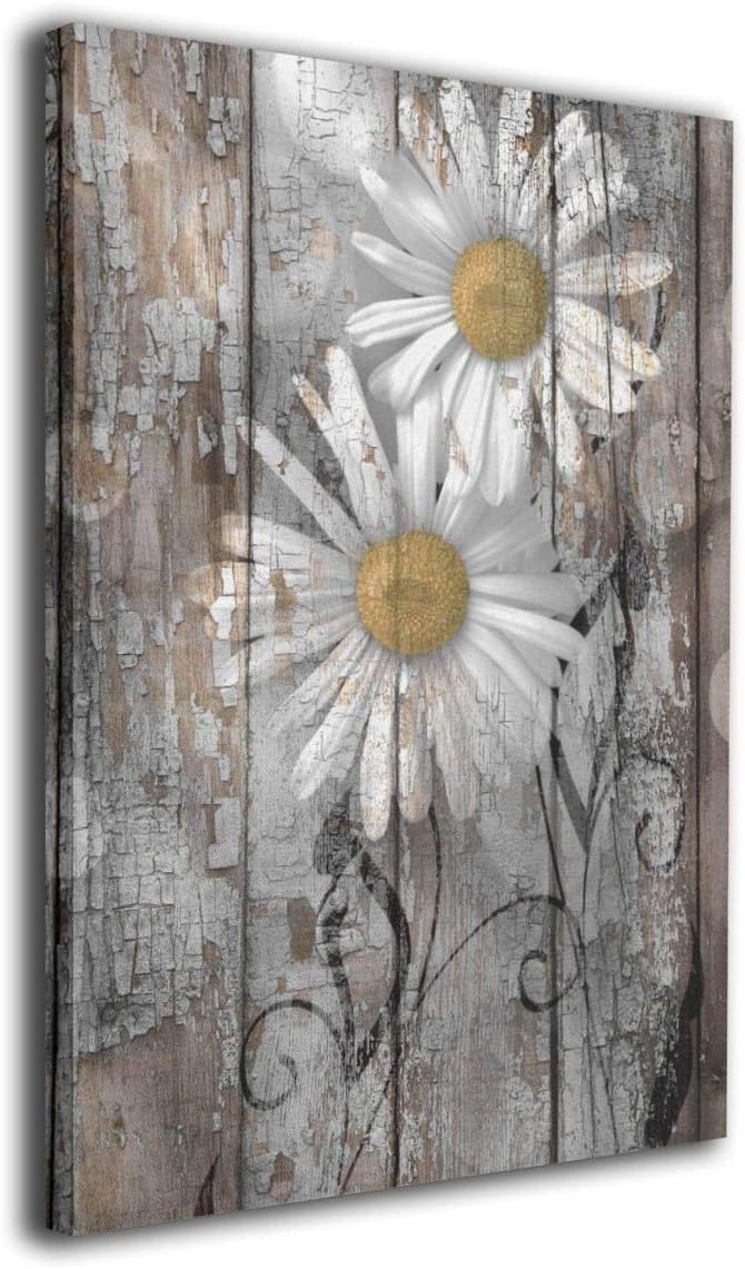Lureu Rustic Farmhouse Daisy Flowers Country Yellow Brown White Canvas Wall Art Prints,Framed Picture Photo Painting Giclee Artwork,Modern Gallery Home Decor Ready To Hang 12"X16"