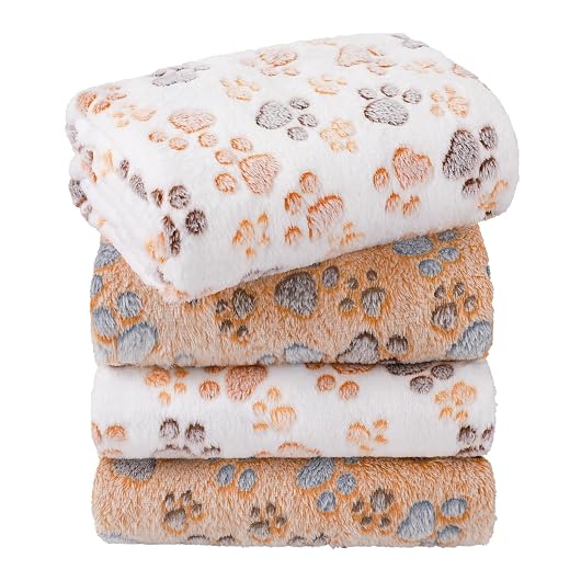 LINENLUX Dog Blankets 4-Pack, Super Soft Fluffy Fleece Pet Throw Warm