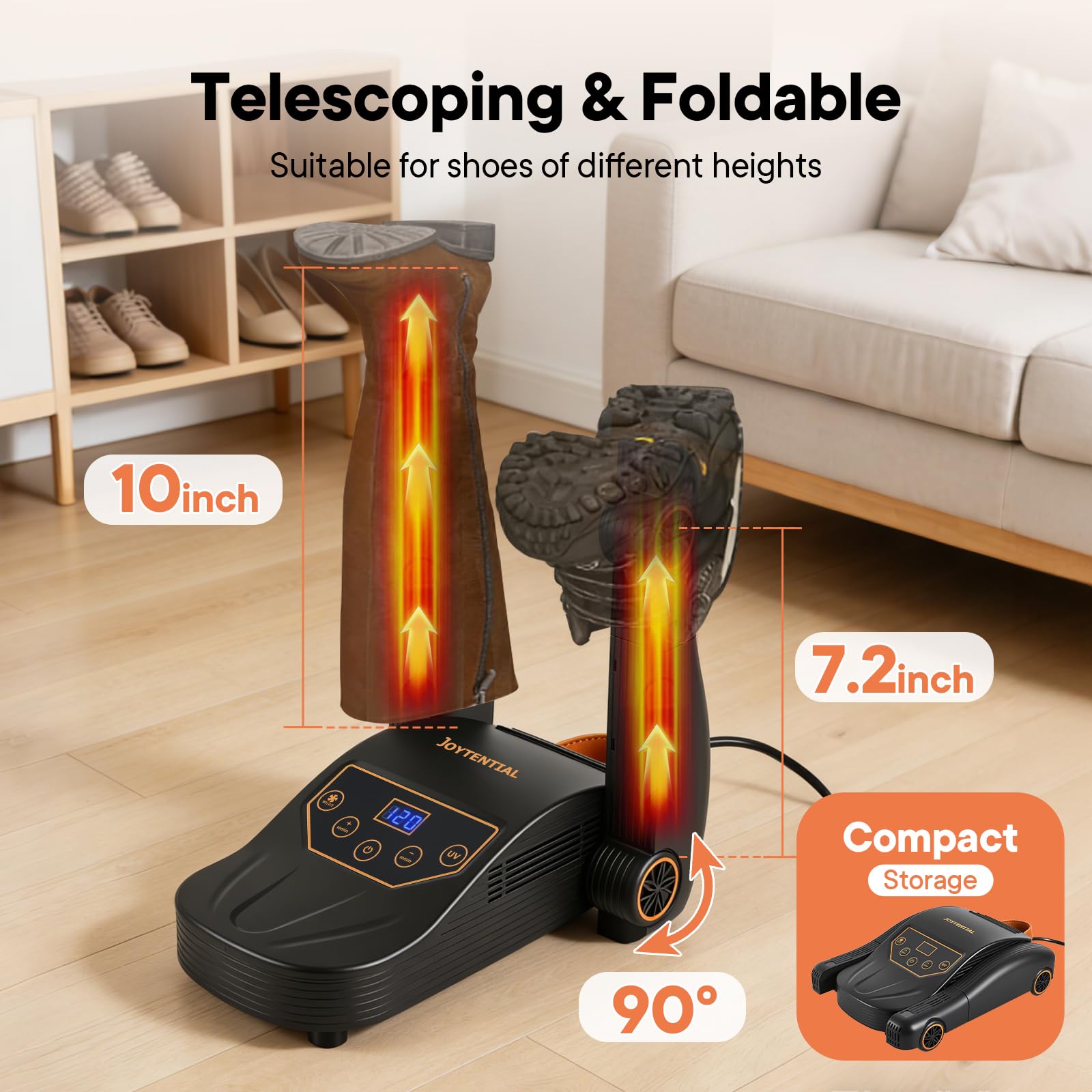 Séche Chaussures, Sèche Bottes Electrique avec Ventilateur à Air Chaud, Sécher Rapide Séchoir à Chaussures de Ski avec Minuterie, Lumière-UV, Rétractable, Eliminez Les Mauvaises Odeurs
