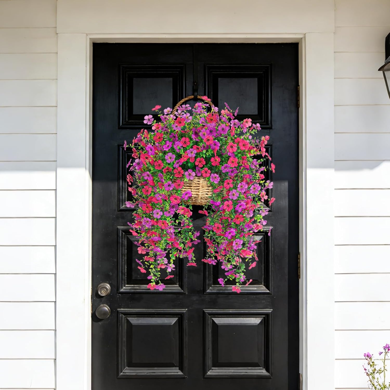 ADXORA Fake Artificial Hanging Flowers for Outdoor Spring Decor 2PCS Faux Silk Flowers Plants for Outdoor Outside Planter UV Resistant Daisy for Porch Front Door Patio Balcony Yard Decor