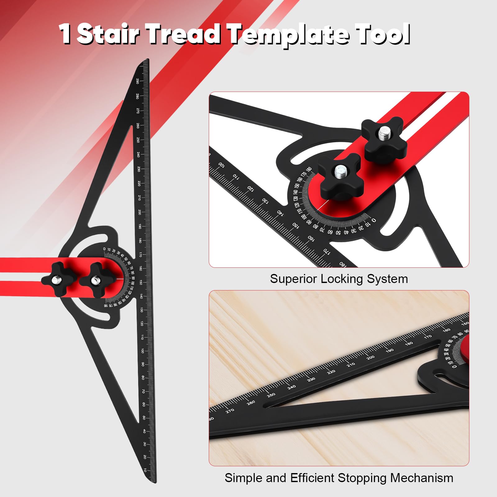 Treppenstufen-Schablonenwerkzeug, Aluminiumlegierung Treppenmesswerkzeug Treppenstufen-Messgerät Treppenlehre für Treppen Auflagen Und Trennwände Messbereich von etwa 27 cm bis 154 cm abzudecken