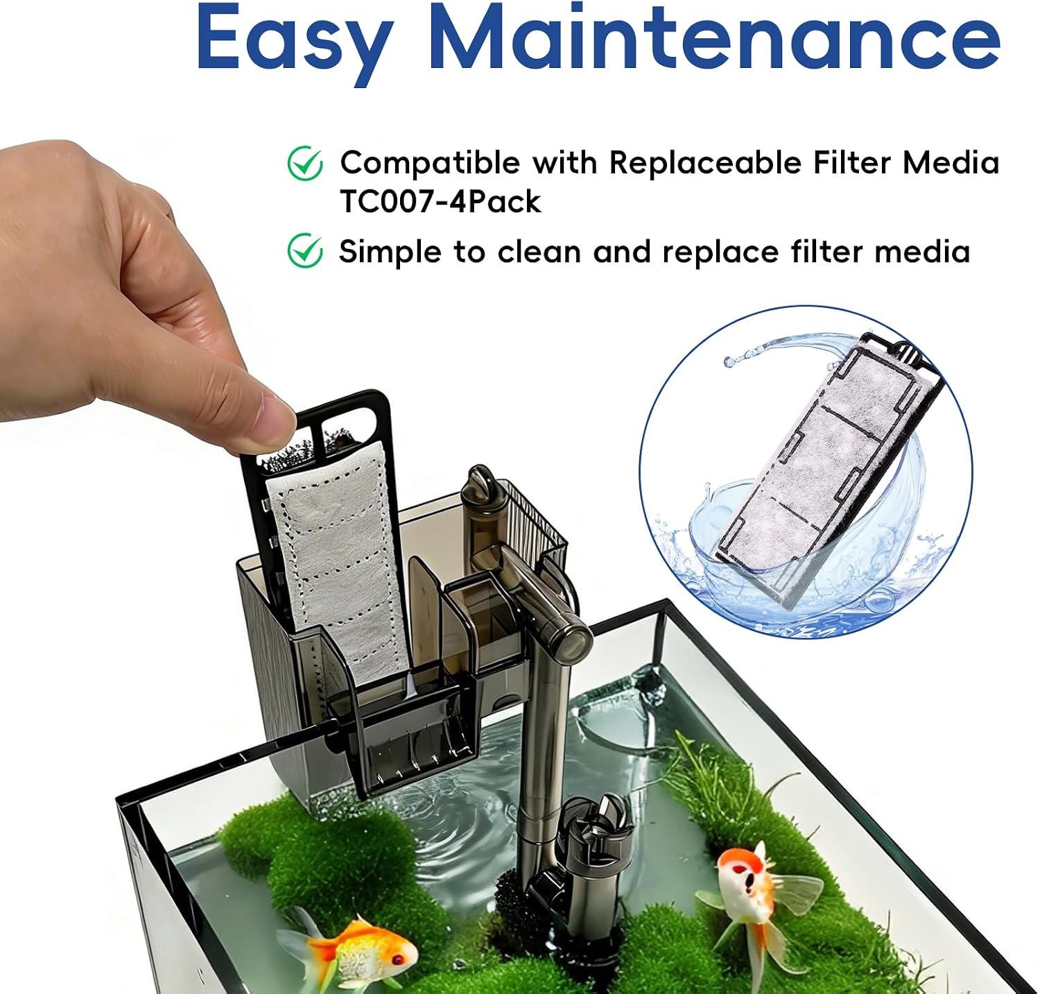 Compact Hang-On Back Aquarium Filter 53 GPH for Up to 10 Gallons Fish Tank USB Powered HOB Filter with Surface Skimmer, Adjustable Flow, Replaceable Media & Fish-Safe Intake