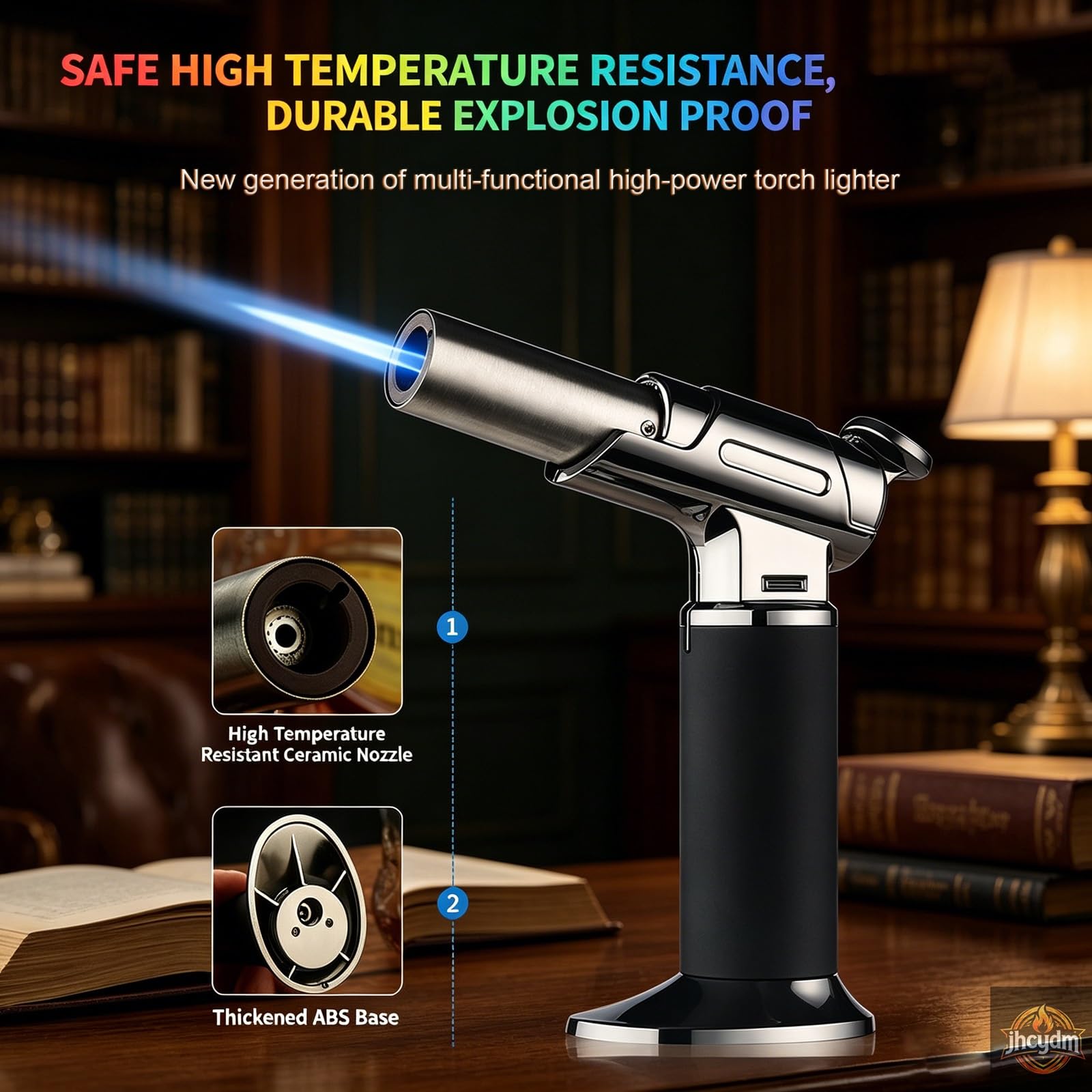 Briquet Torche doté d'un verrou de sécurité, d'une Flamme Unique réglable et d'un gaz Rechargeable. Briquet Butane Portable Coupe-Vent, adapté aux Pique-niques, aux Bougies, à l'