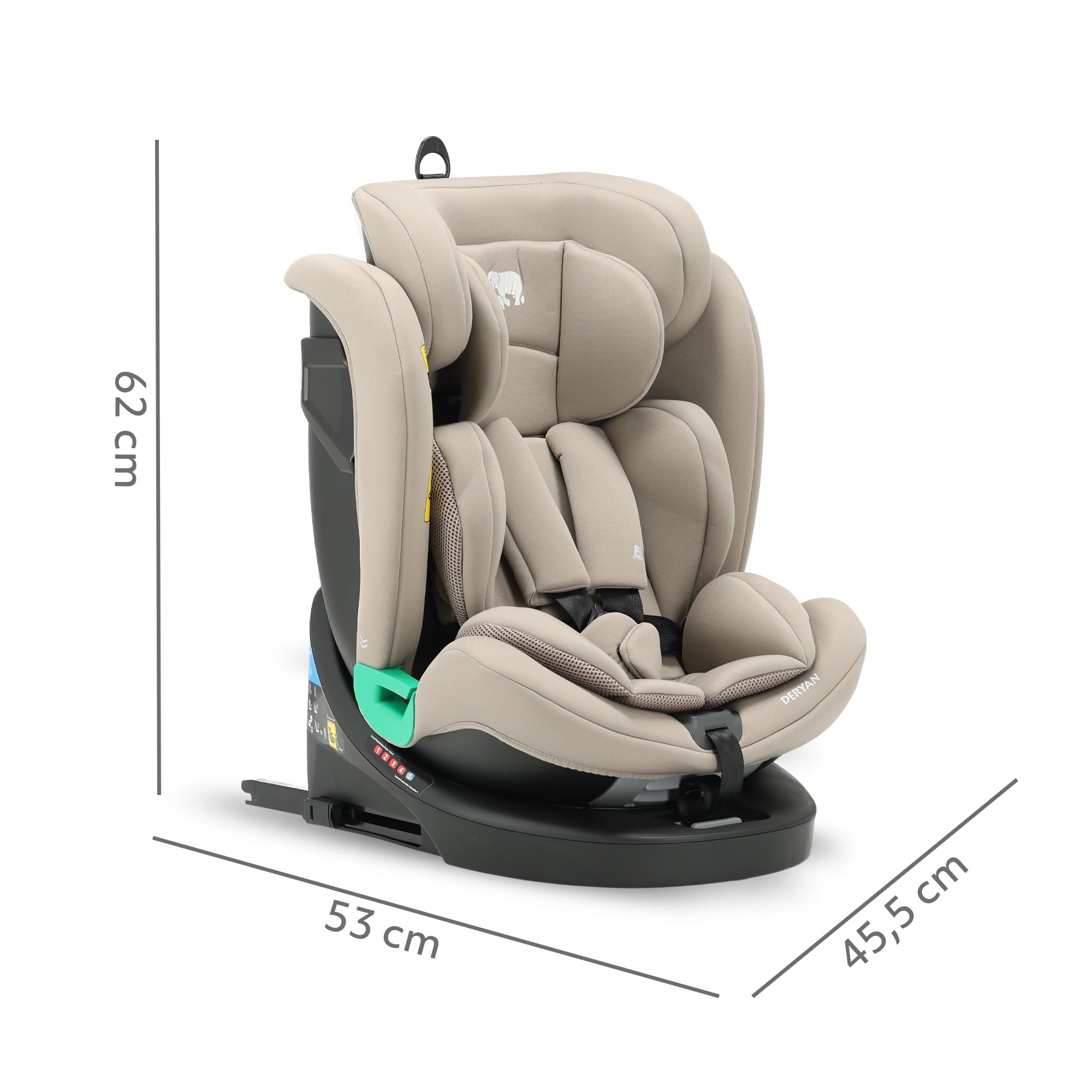 Deryan Colin i-Size Kindersitz 40-150 cm - Gruppe 0+/1/2/3, Drehbarer Autositz 360°, 0-12 Jahre (0-36 kg), Isofix, Gurtbefestigung, Seitenaufprallschutz, Verstellbare Kopfstütze (Nougat)